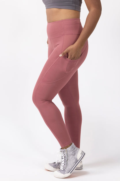 Mid Rise Pocket Legging- Paste Red