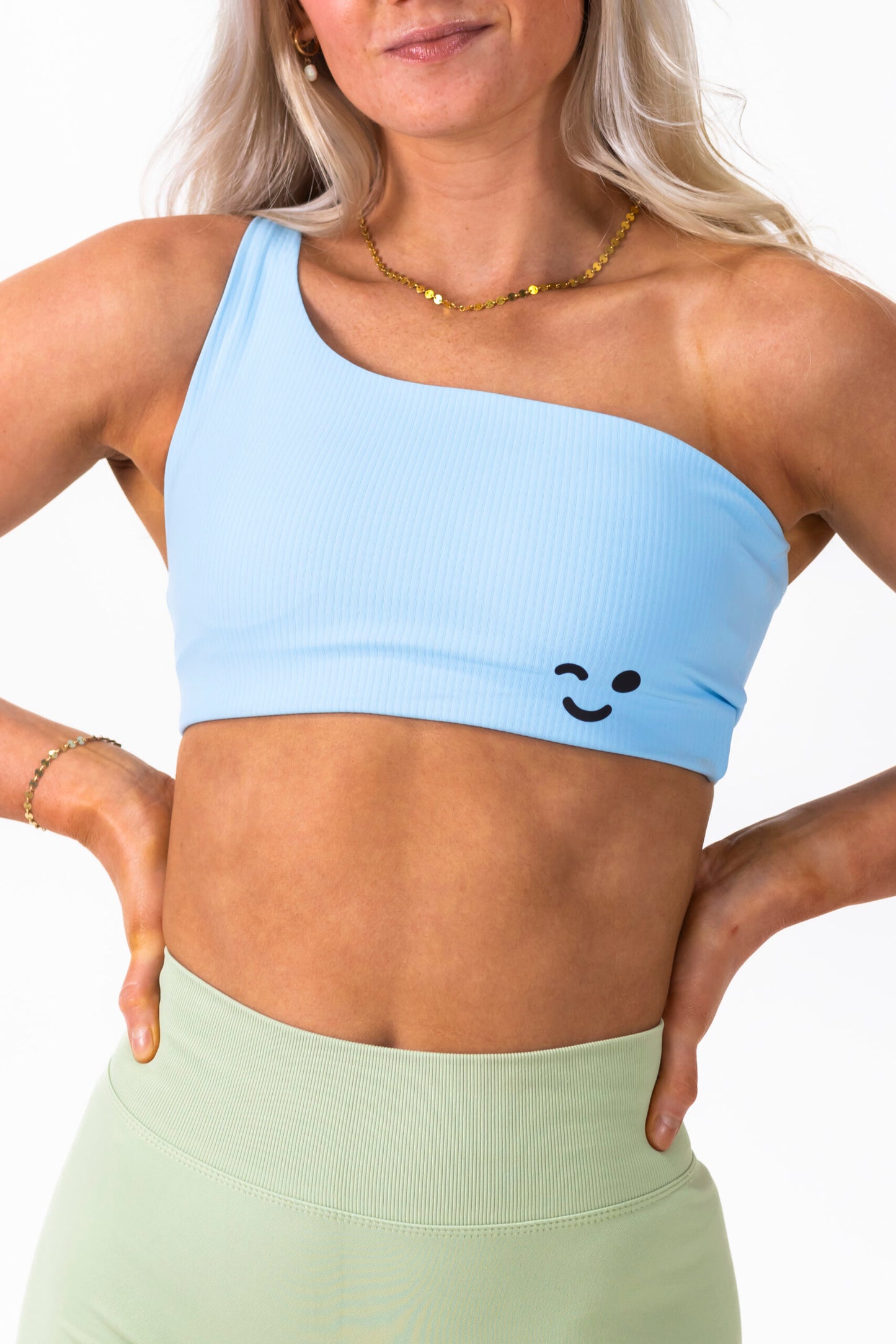 One Shoulder Sport Bra- Cool Blue