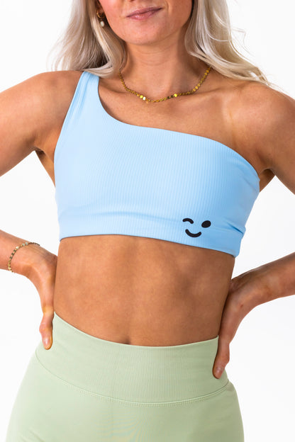 One Shoulder Sport Bra- Cool Blue