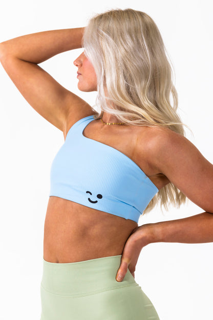 One Shoulder Sport Bra- Cool Blue