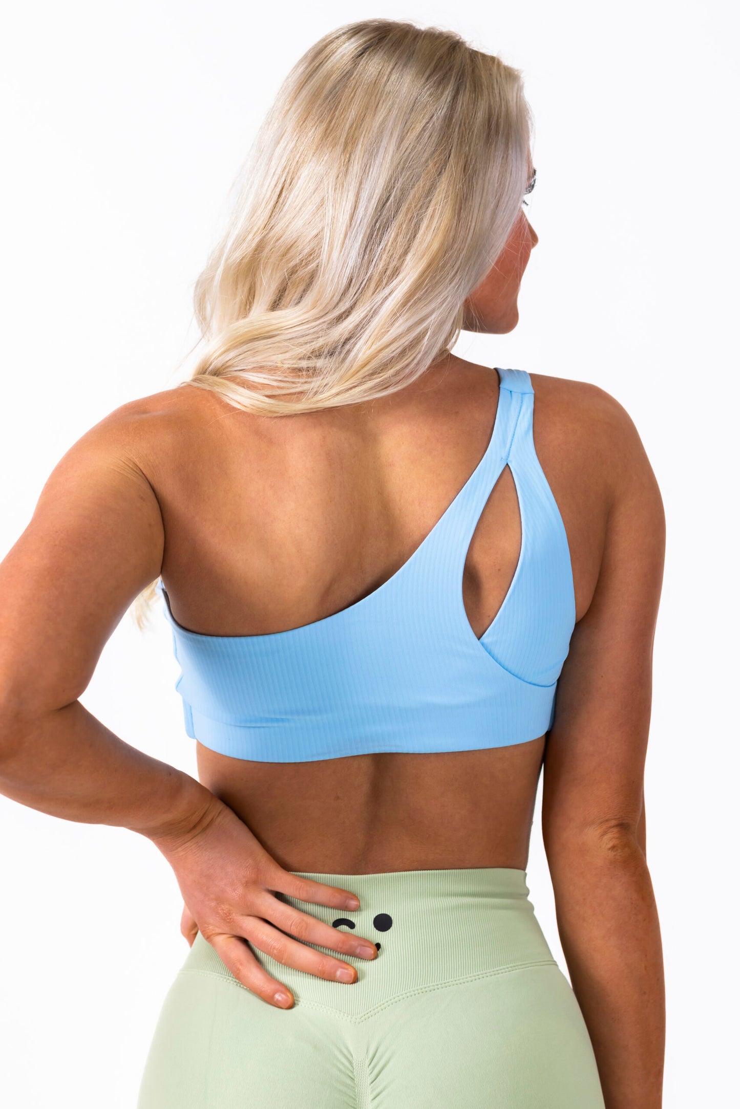 One Shoulder Sport Bra- Cool Blue