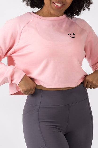 Cropped Sweatshirt Pullover- Sakura Pink