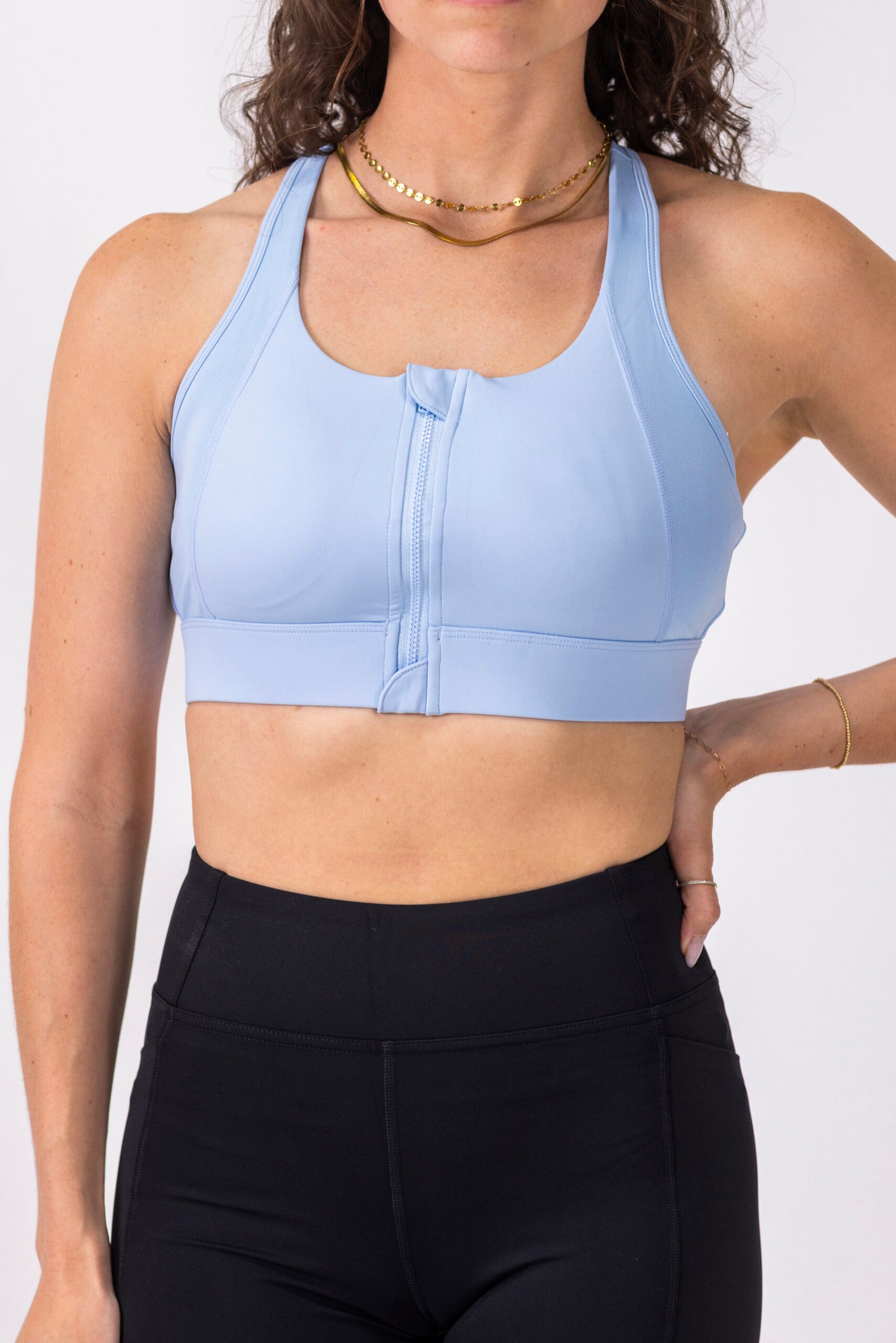 Zip Sport Bra- Sky Blue