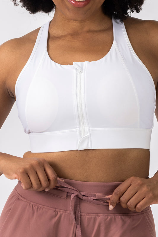 Zip Sport Bra- White