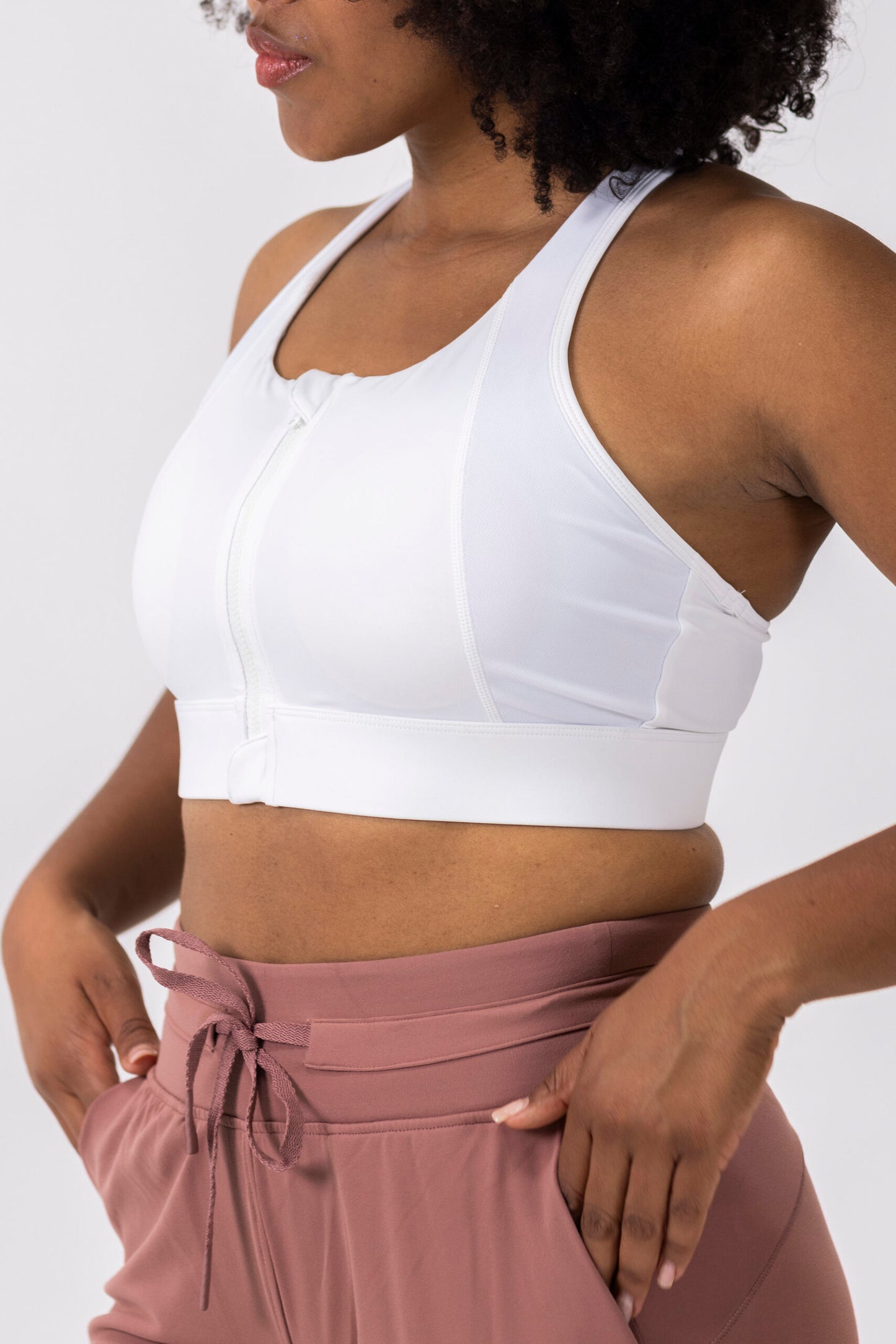 Zip Sport Bra- White