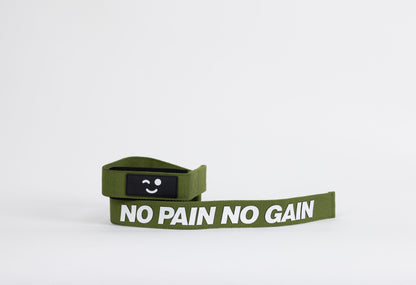 Lifting Strap- Army Green "No Pain No Gain"