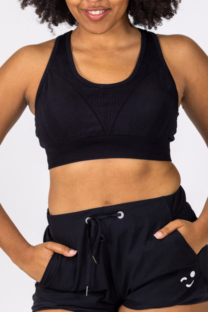 Ribbed Seamless Sport Bra- Black