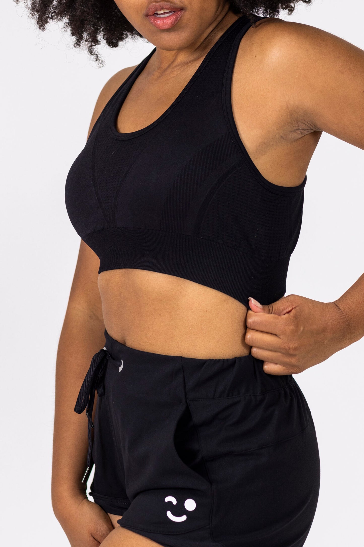 Ribbed Seamless Sport Bra- Black