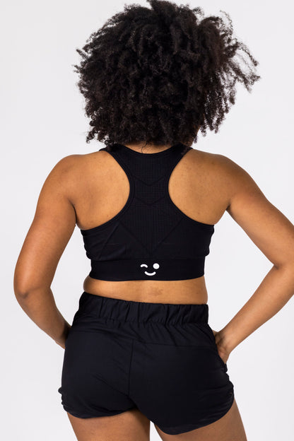 Ribbed Seamless Sport Bra- Black