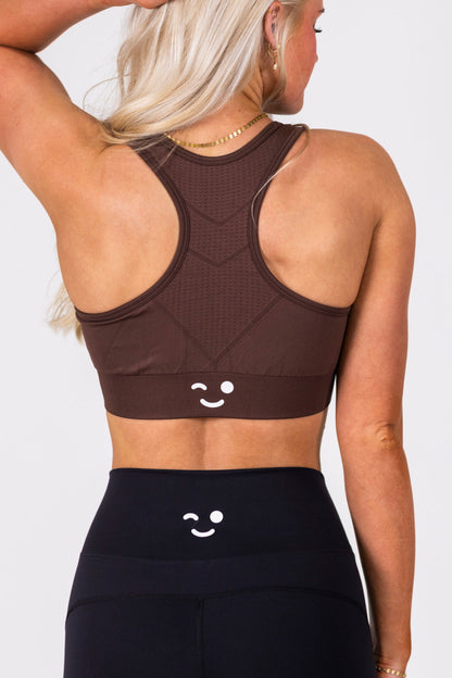 Ribbed Seamless Sport Bra- Chestnut Brown